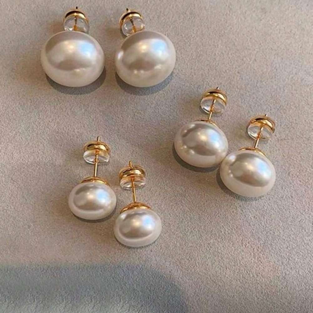 3-Pair Minimalist Faux Pearl Stud Earrings, Elegant Set, NWOT